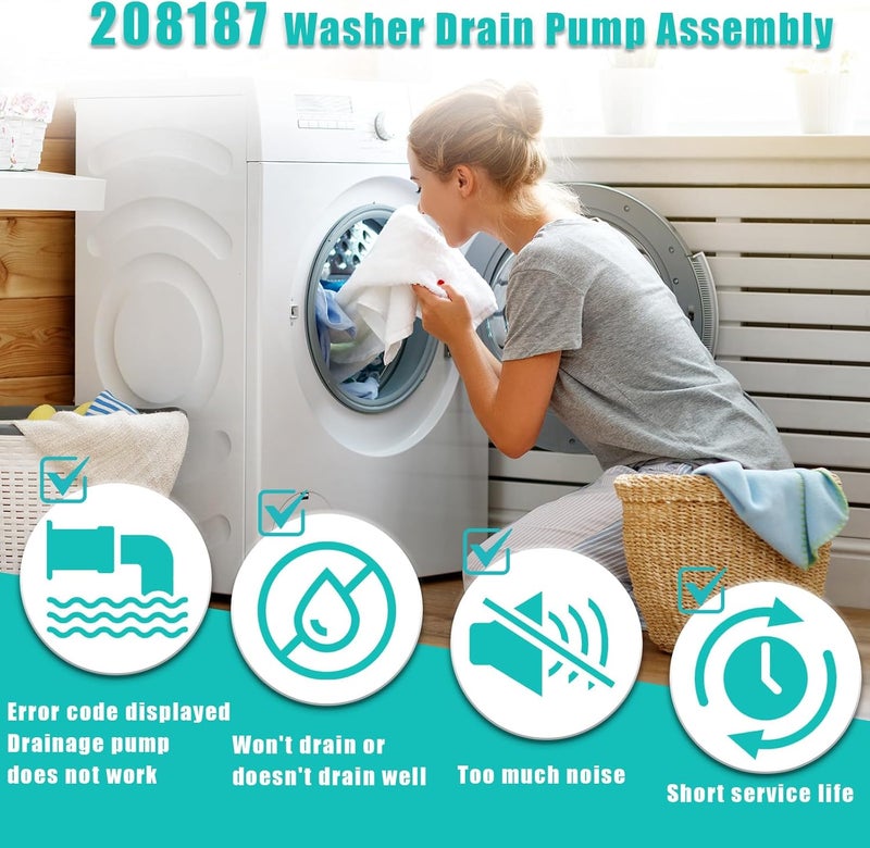 REEPLAR Upgraded 280187 8181684 Front Load Clothes Washer Drain Pump Filter Assembly, 120V 60Hz 0.70W 0.95A, 1200164 Drain Pump Compatible with Whirlpool Duet Maytag Epic Kenmore HE Front Load Washers - Image 3